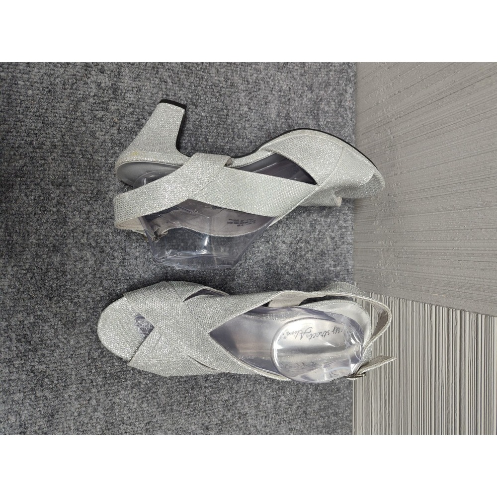 Easy Street Women Heel Sandals 11W Silver Glitter Open Toe Buckle Party Shoe - Picture 7 of 16